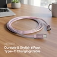 thumbnail image 2 of Powertek USB-C to USB-C (Type-C) Metallic Shine Pastel Fast Charging Cable, 60W, 6 ft, Pink, 2 of 6