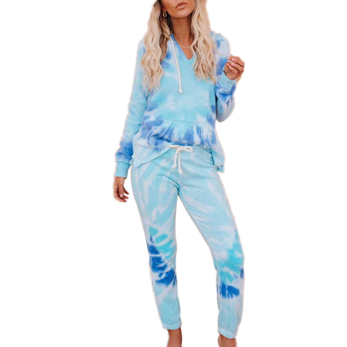 Awoscut - Awoscut Women Tie Dye Printed Tracksuits Sets Homewear, Sky Blue, XXL - Walmart.com
