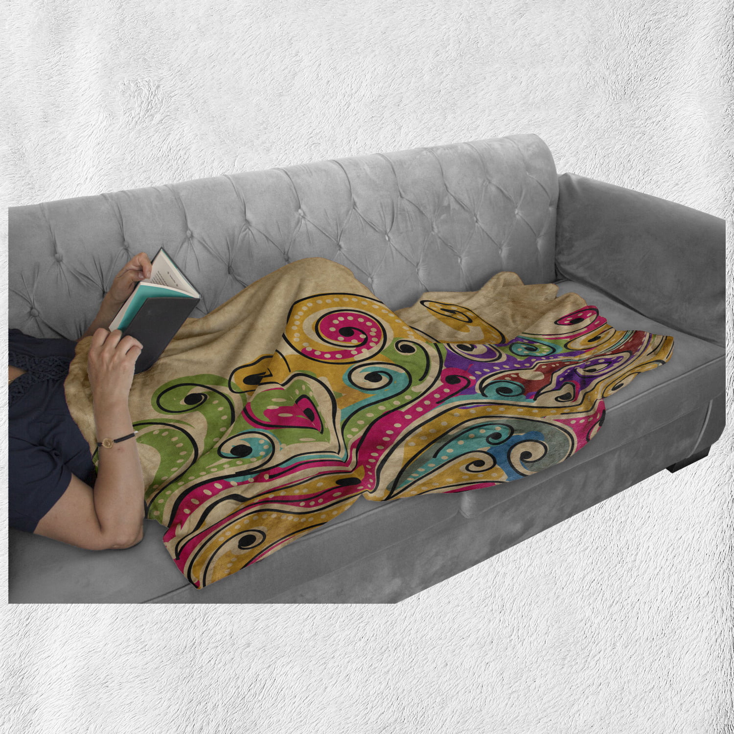 Cozy Plush for Indoor and Outdoor Use Ambesonne Tribal Soft Flannel Fleece Throw Blanket Multicolor 70 x 90 Traditional Folk Art Pattern with Hand Drawn Spiral Colorful Forms Image