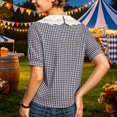 thumbnail image 6 of Womens Shirt Button Down Plaid Print Lace Collar Short Sleeve Beachwear for Women,Black,L, 6 of 9