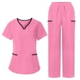 thumbnail image 2 of RongHuan Womens Scrubs Set 2 Piece Short Sleeve V Neck Tops Elastic Waist Pants Sets Nurse Uniform Workwear, 2 of 8