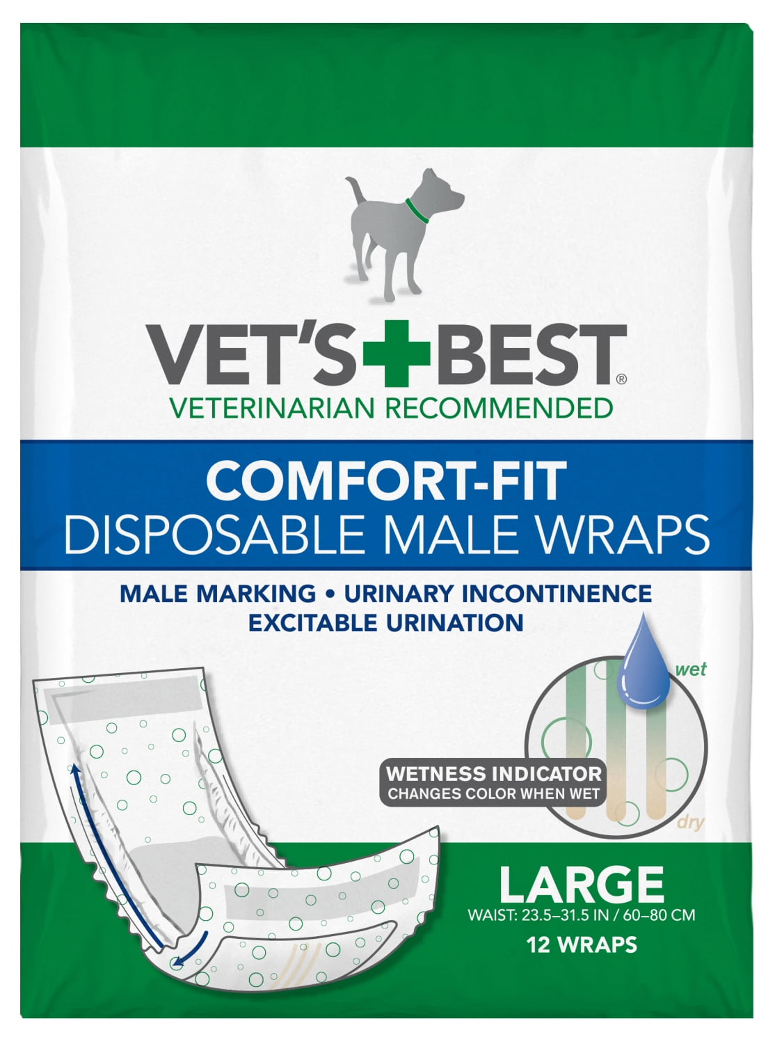 Vet's Best Comfort Fit Disposable Male Dog Diapers Large, 12 Count, 2