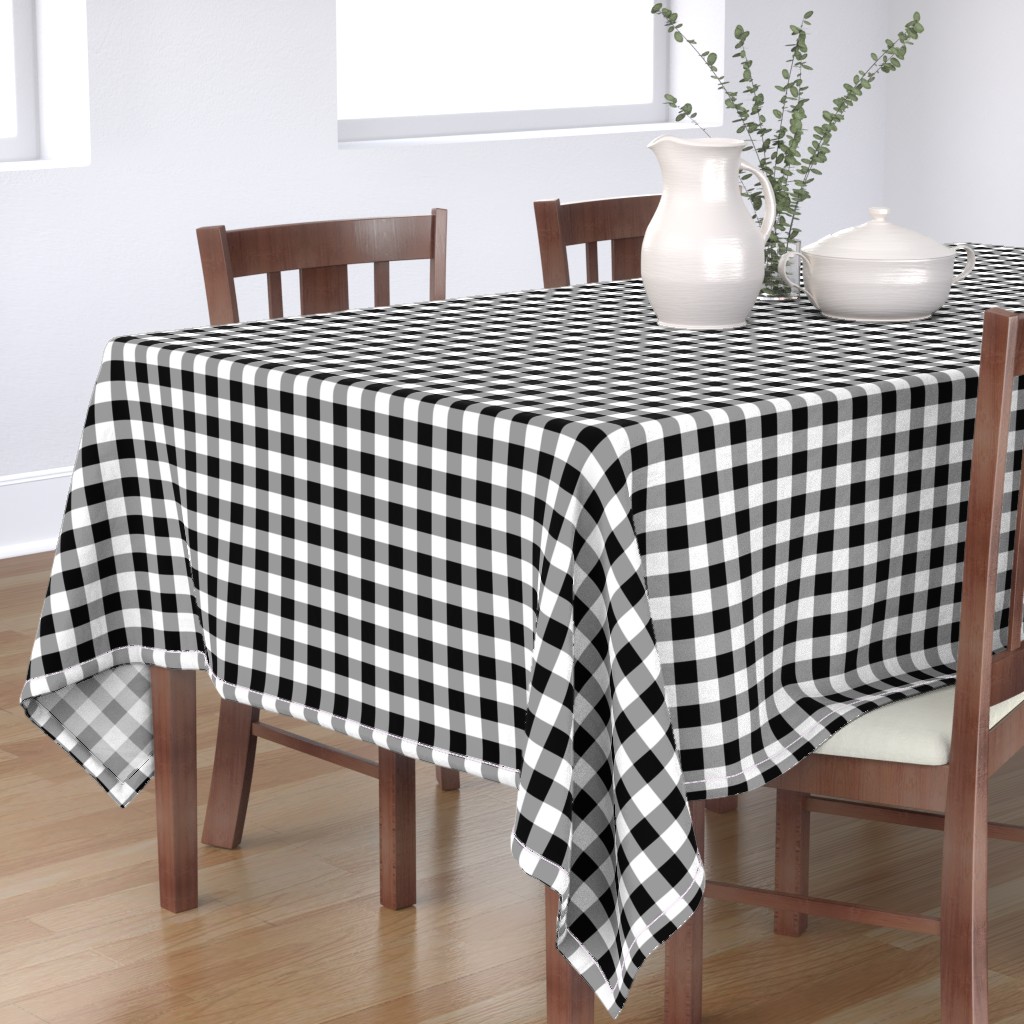Tablecloth Black + White Gingham And Check Plaid Tartan Cotton Sateen