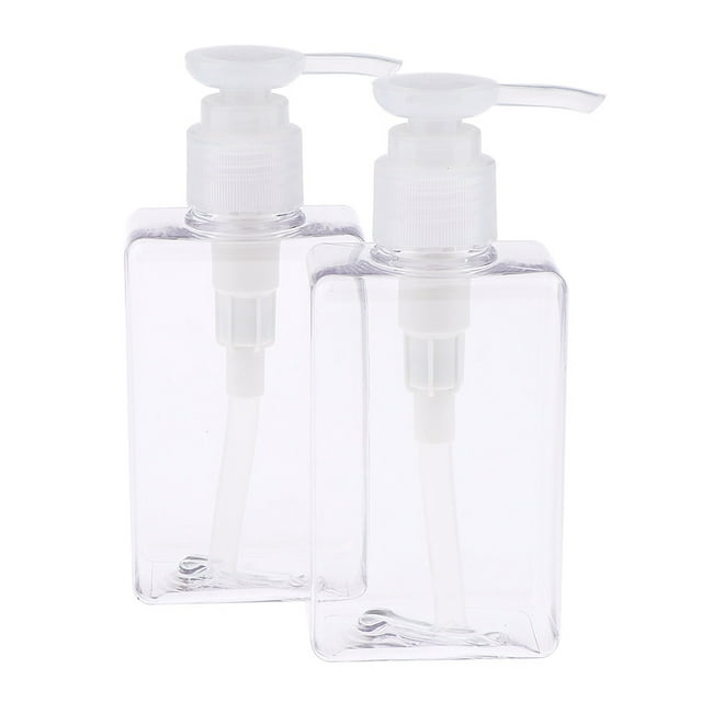 2Pcs Empty Travel Bottles w/ Lotion Pumps Shampoo Soap Conditioner Dispenser Translucent