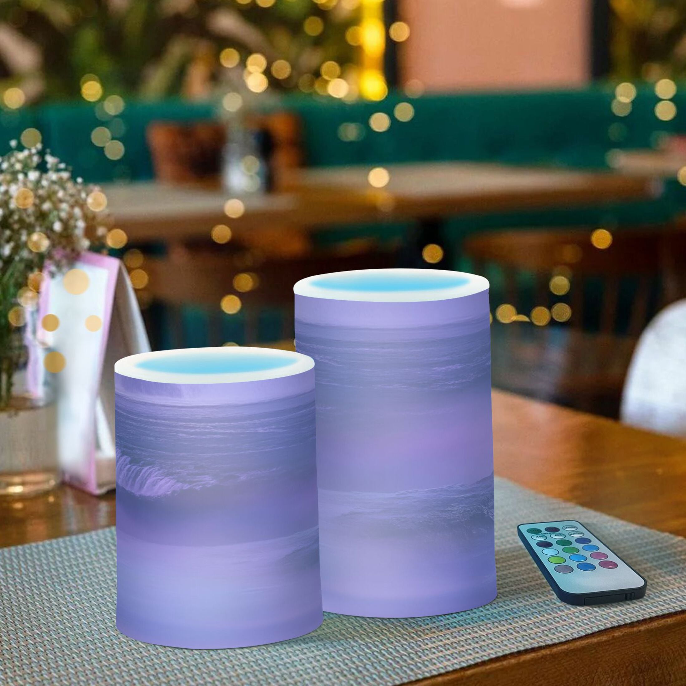 Flameless Candles Lights, Pack of two LED Lights, Dimmable LED Pillar Candles Battery Operated, Flames Remote Control Purple Mist