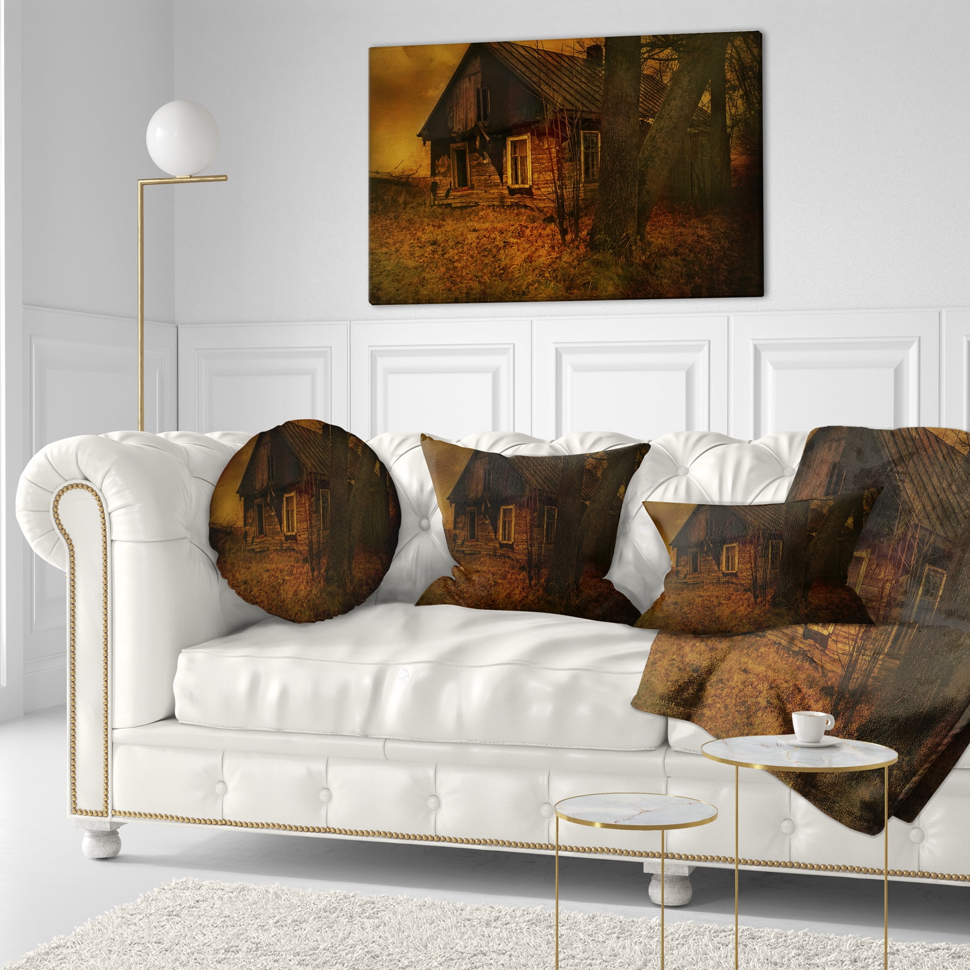 Designart Old House Landscape - Photography Throw Pillow - 12x20