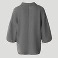thumbnail image 4 of ClodeEU Women's Collar V Neck Batwing 3/4 Dolman Sleeve Blouse,Solid Curved Hem Casual Loose Shirt Top Gray,Women's Plus XL, 4 of 9