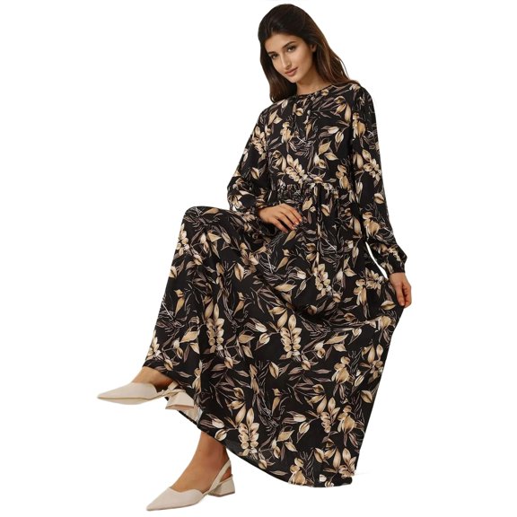 Floral Print Long Sleeve Viscose Maxi Dress