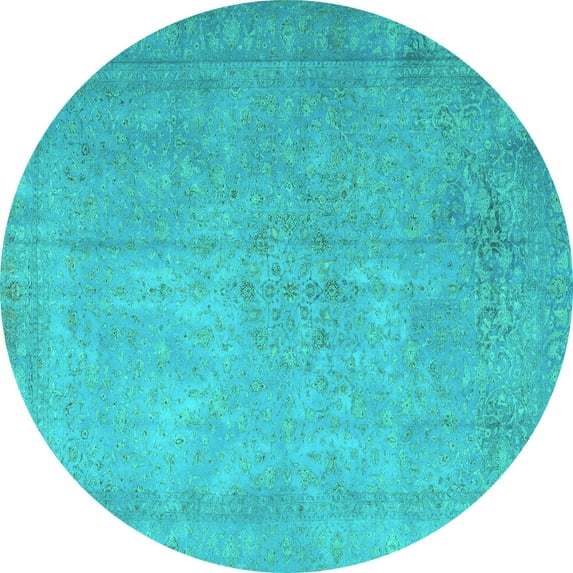 Ahgly Company Machine Washable Indoor Round Persian Turquoise Blue Traditional Area Rugs, 5' Round