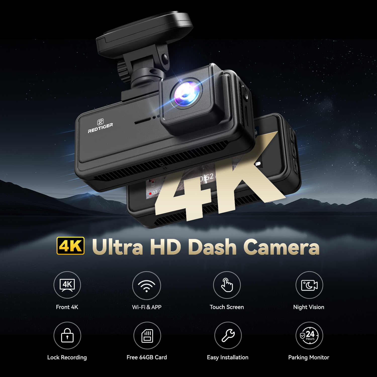 REDTIGER A8 4K Dual Dash Cam with GPS and Parking Monitor photo 2