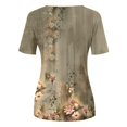 thumbnail image 4 of Women's Short Sleeve T-shirt, Women'S Summer Round Neck Retro Flower Print Irregular Hem Loose Casual Top,Women's Short sleeve T-shirt L, 4 of 5