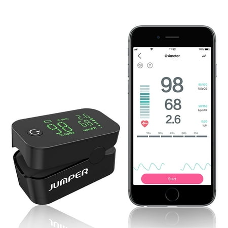 JUMPER 500G Bluetooth Fingertip Pulse Oximeter Blood Oxygen Saturation Monitor Heart Rate Monitor Pulse Oximeter for Sports Home Health Care w/ Carrying Bag, Batteries & Lanyard,
