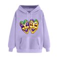 thumbnail image 3 of VBTAPA Womens Mardi Gras Hoodies Funny Mask Graphic Hooded Sweatshirt Carnival Themed Print Long Sleeve Drawstring Pullover Hoodie Holiday Hoody Tops Purple S, 3 of 6