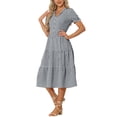 thumbnail image 4 of Vestido de cuadros de mujer Inspire Chic, vestido midi con volantes, escote en V, decoración de botones, color negro, talla L, 4 of 6