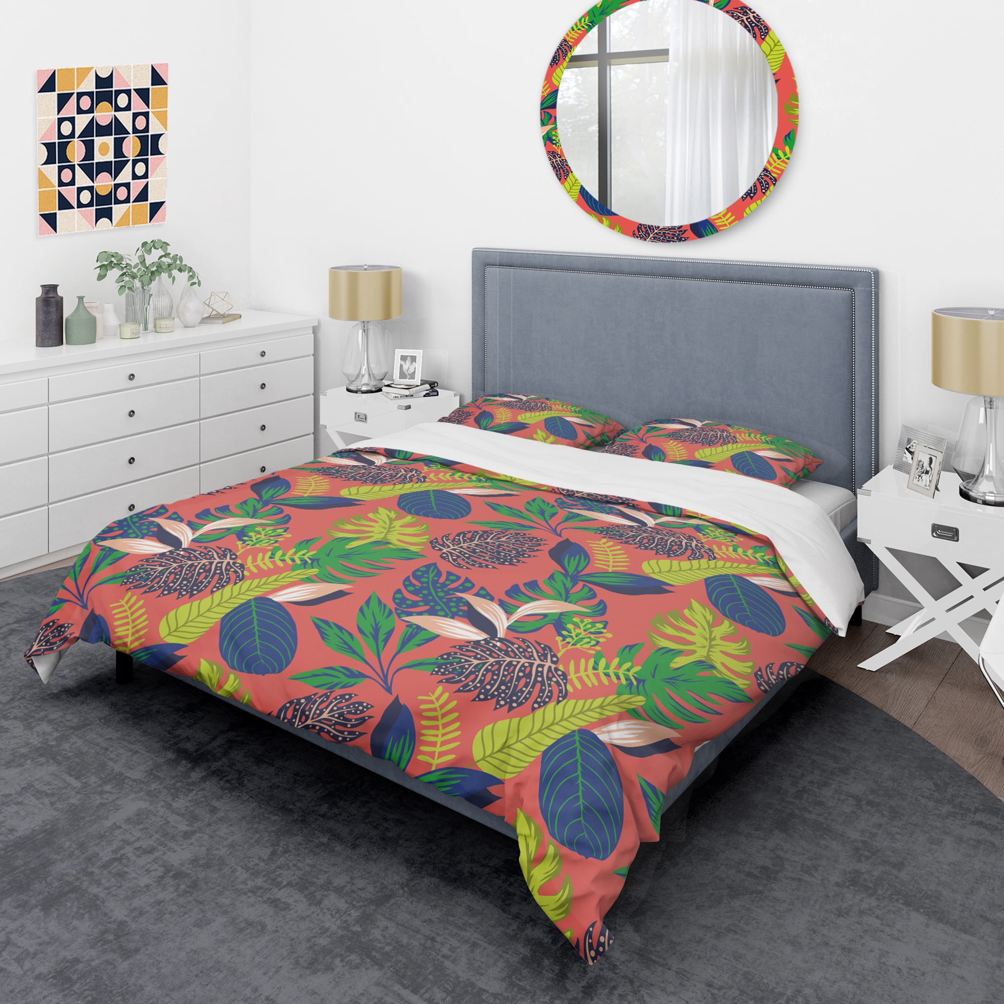 Designart 'Retro Tropical Leaves I' Mid-Century Modern Duvet Cover Set