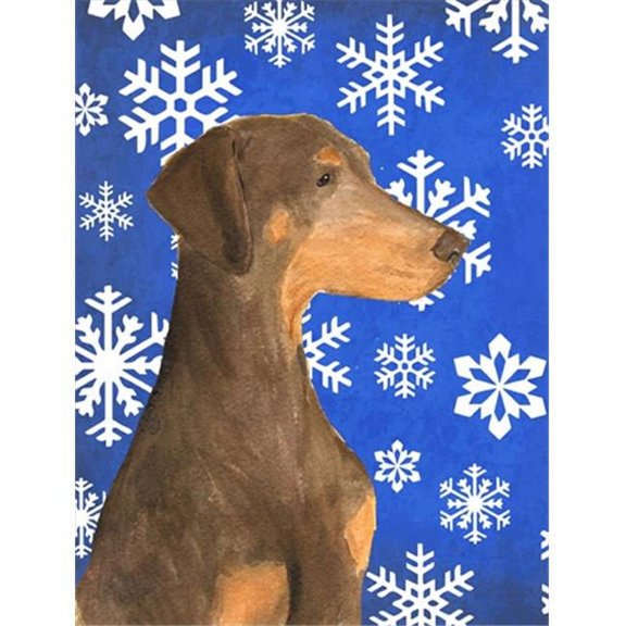 11 x 15 In. Doberman Winter Snowflakes Holiday Flag, Garden Size