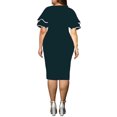 thumbnail image 2 of Seyurigaoka Women Bell Sleeve Plus Size Dress Casual Patchwork V-Neck Short Sleeve Pattern Pencil Split Elegant Bodycon Midi Dress, 2 of 4