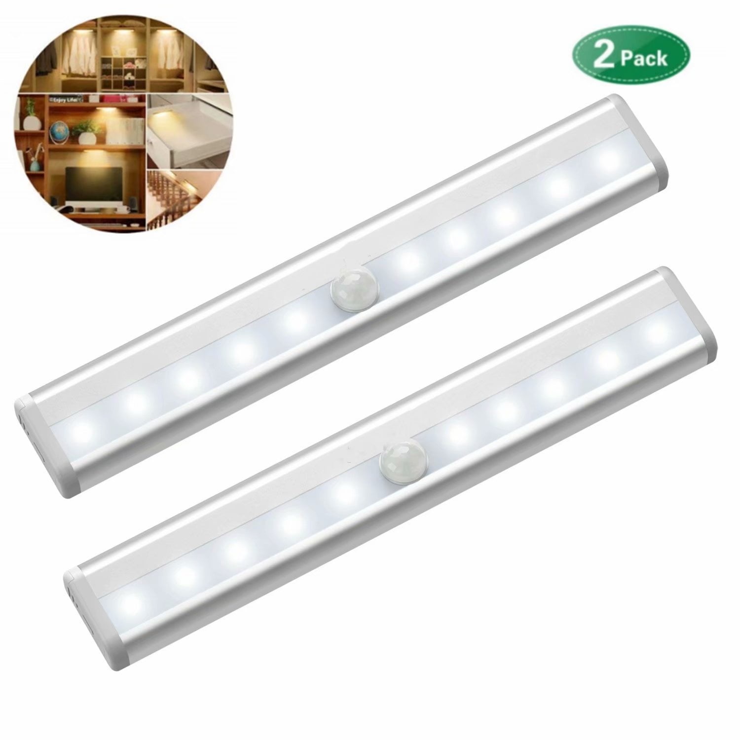 Motion Sensor Closet Lights, 10 LED Battery Operated Wireless Under Cabinet Lighting, Stick-on ...