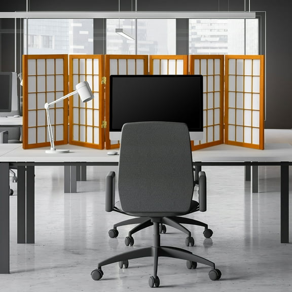 2 ft. Tall Desktop Window Pane Shoji Screen - Honey - 6 Panels
