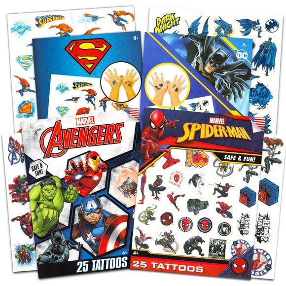 Tatuajes temporales Savvi Superhero Marvel DC 100 unidades para niños