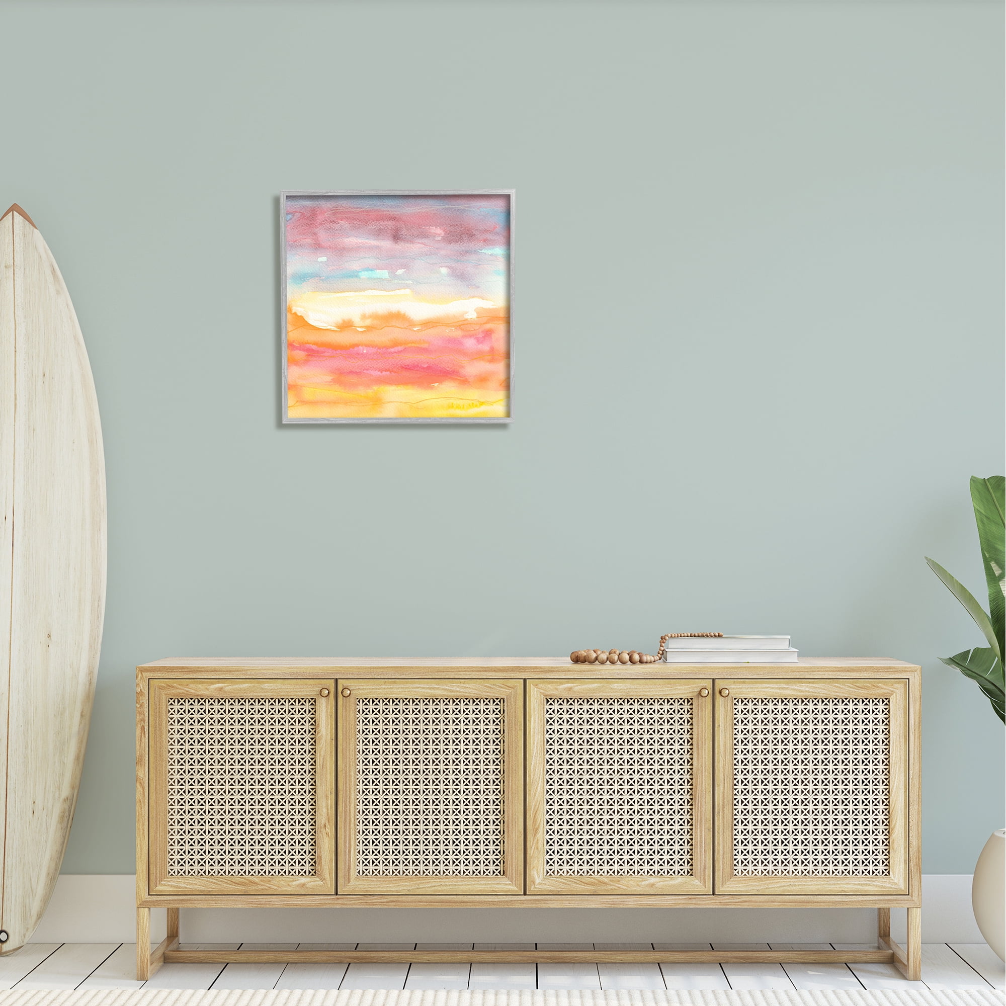 Stupell Industries Abstract Landscape Red Orange Sun Rays Watercolor Painting Gray Framed Art Print Wall Art, Design by Elvira Errico