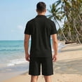 thumbnail image 5 of SOOMLON Mens Beach Outfits Sets Big and Tall Short Sleeve Collared Shirts Drawstring Shorts Lightweight Two Piece Sets, 5 of 8