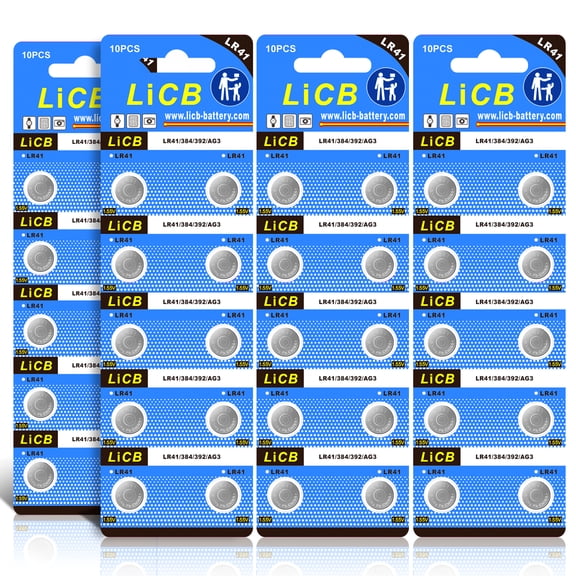 LiCB LR41 AG3 Button Battery Alkaline 1.5V for Digital Thermometer-40 Pack