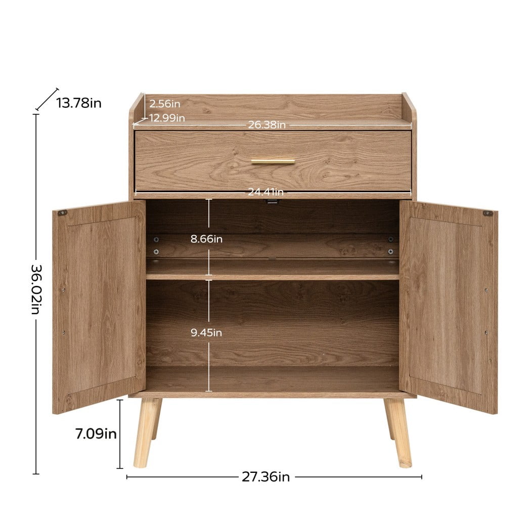 Farmhouse Buffet Cabinet, Kitchen Storage Cabinet with 1 Drawer & 2 Doors, Sideboard Cabinet with Solid Wood Feet for Dining Room, Living Room & Entryway, Natural