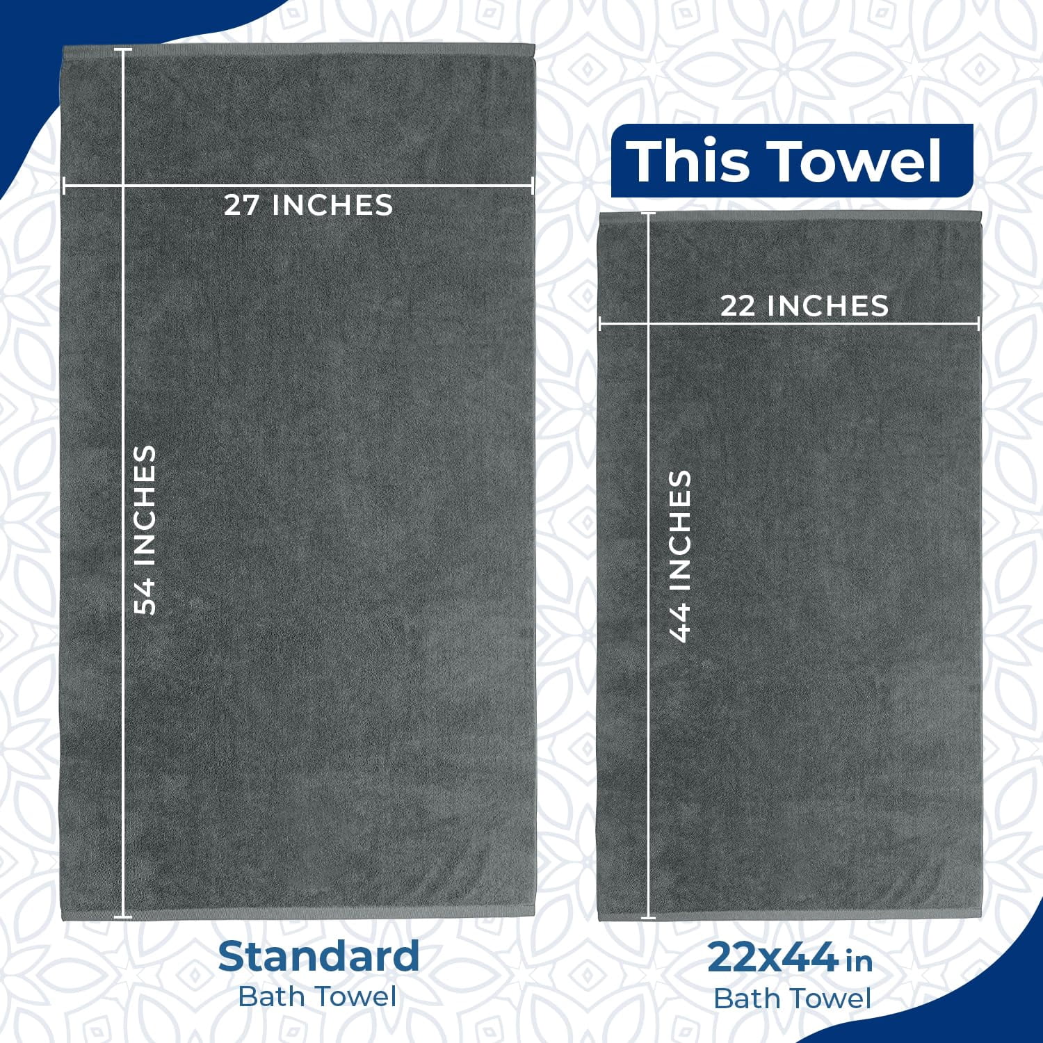Dan River Bath Towel 6 pack 22x44 in Ultra Soft Quick Drying Cotton Towel - Gray