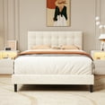 thumbnail image 2 of alazyhome Full Size Square Tufted Upholstered Bed Frame, Easy Assembly, Beige, 2 of 3
