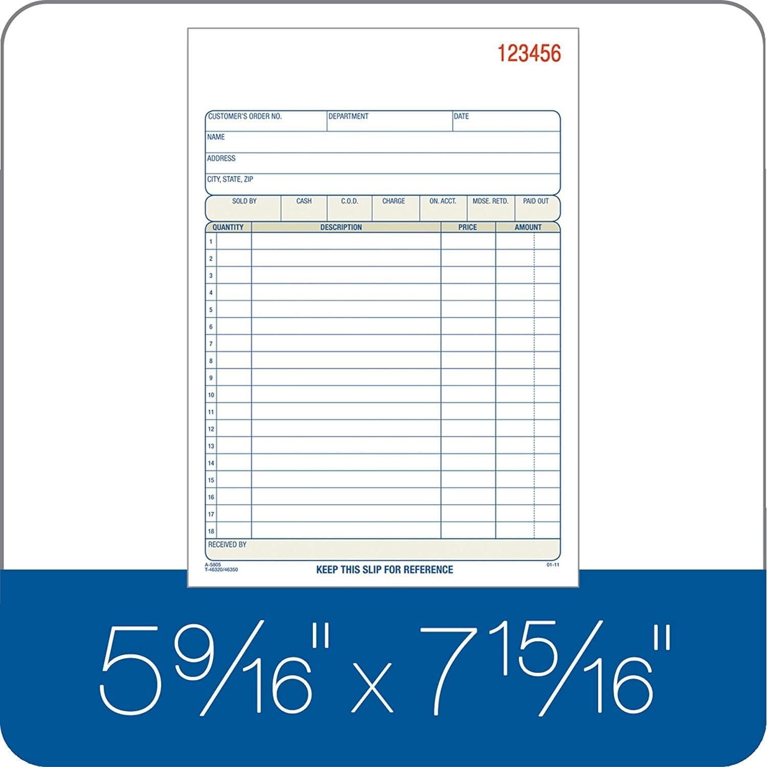 Adams Sales Order Book, 2-Part, Carbonless, White/Canary, 5-9/16 x 8-7/16 inches, 50 Sets per Book DC5805 12 Pack