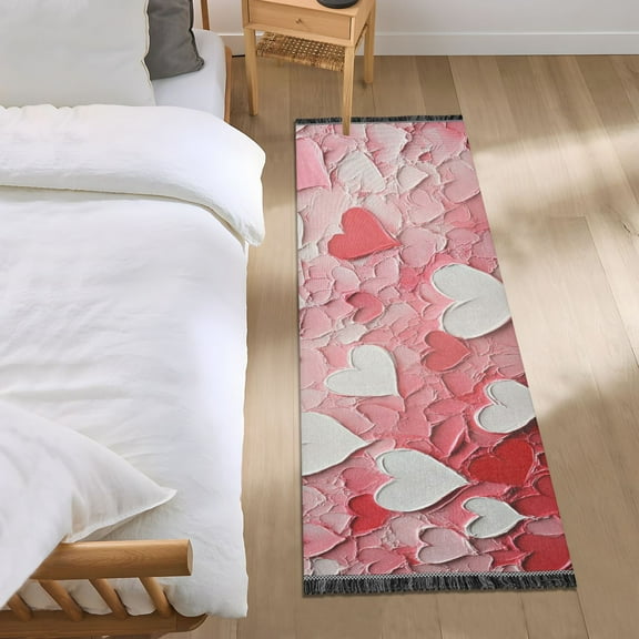Pink Heart Gradient Bedroom Runner Rug 2'x 6' Non Slip Carpet Indoor Home Area Rug Living Room