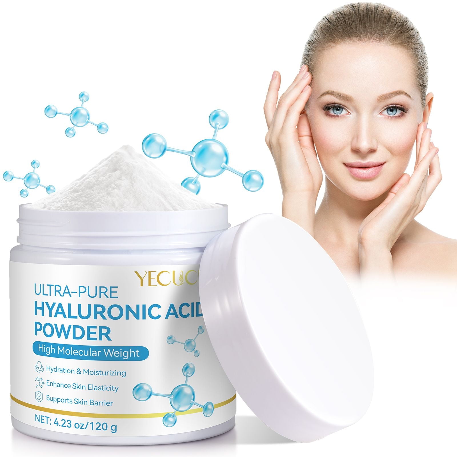 Hyaluronic Acid Serum Powder, Hydration & Moisturizing, for Anti-Aging, Helps Replenish Moisture, 100% Natural, Water Soluble, 4.23oz