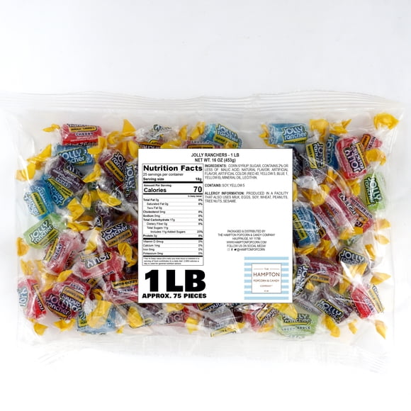 Jolly Ranchers Bonbons Durs – Saveur Mélangée – Sac en Vrac de 1 LB (Env. 75 Pcs) – Friandises Acidulées et Sucrées Emballées Individuellement pour Fêtes Prénatales, Rentrée Scolaire, Anniversaires et Sacs-Cadeaux