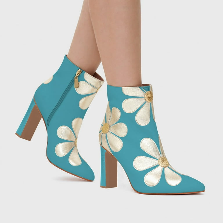 cute dress boots for women FSJ Women Cute Pointed Closed Toe Daisy Ankle Boots Chunky High Heel Side  Zipper Flower Wedding Booties Bridal Dress Shoes Size 14 Yellow