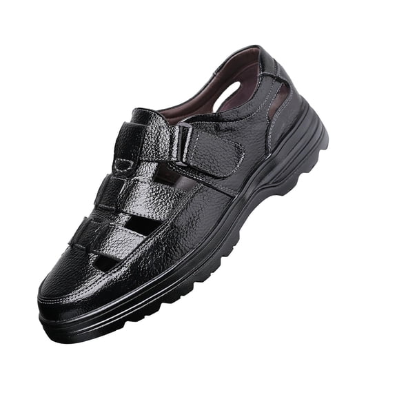 Black Casual Non Slip Sandals For Men Pu Leather Hollow Out For Leisure Outdoor Indoor