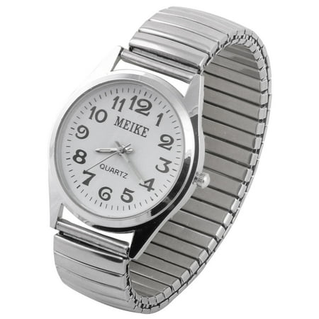 Women Ladies Metal Elastic Band Arabic Numeral Dial Wrist Watch Silver