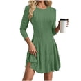 thumbnail image 4 of Zpanxa Womens Winter Dresses, Crew Neck Long Sleeve Ribbed Knit A Line Mini with Pleated Waist, 4 of 9