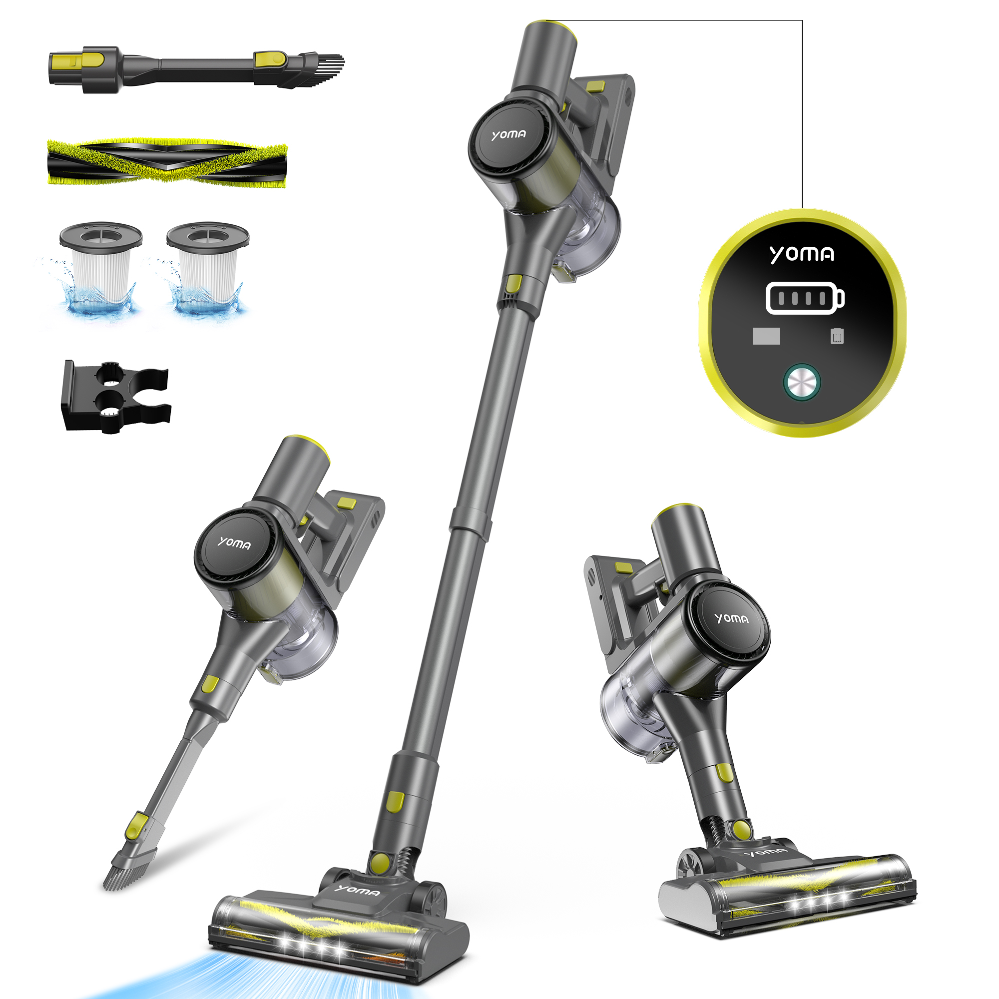 YOMA S18 Cordless Vacuum Cleaner, 6 in 1 Lightweight Stick Vacuum with Detachable Battery, 26Kpa Powerful Suction Vacuum Cleaner for Home Carpet Hardfloor Pet Hair