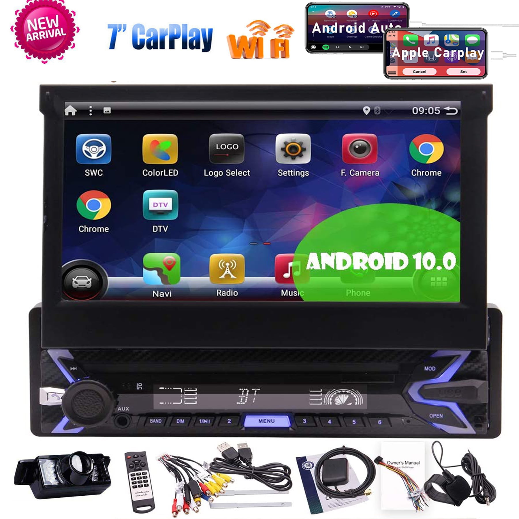 Single 1Din Car Radio GPS Player Stereo Android Flip-out Touch Screen SWC Wifi 
