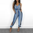 thumbnail image 2 of Fesfesfes Jumpsuit for Women Wide Leg Pants Striped Printed Sling Hollow Leg Siamese Pants With Belt, 2 of 9