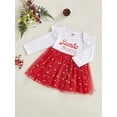 thumbnail image 3 of TSEXIEFOOFU Infant Baby Girl Christmas Dress Long Sleeve Round Neck Letter Shiny Star Print Tulle Patchwork A-Line Dress, 3 of 8