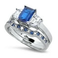 thumbnail image 3 of LaRaso & Co His and Hers Wedding Rings Blue Sapphire Simulant Bridal Engagement Wedding Set Silver Steel Bands Him Her 6/11, 3 of 5
