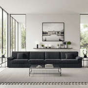 Homfa 167" Corduroy Sofa Couch with USB Charging Ports & 2 Throw Pillows, Modern 4-Seater Sofa for Living Room, Dark Gray