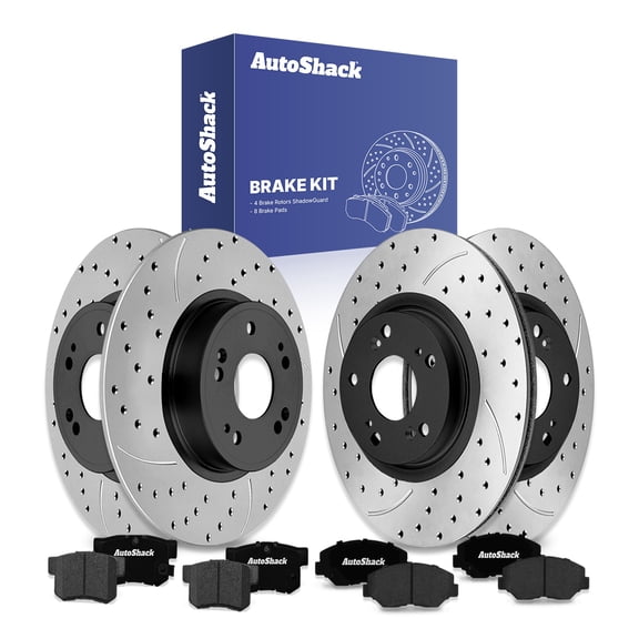 AutoShack Front & Rear Brake Rotors & Ceramic Pads for Honda, Civic 2015, FWD L4 2.4L - E-Coated Drilled & Slotted - ShadowGuard