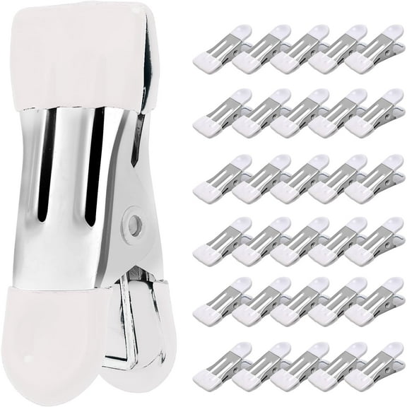 Clothes Pins Heavy Duty 30 Pack - 2.17 Inch Metal Chip Clips, Clothespins for Photo Drying Clothesline Laundry Sock, Bag Clips for Food Kitchen Stainless Steel with Rubber, White