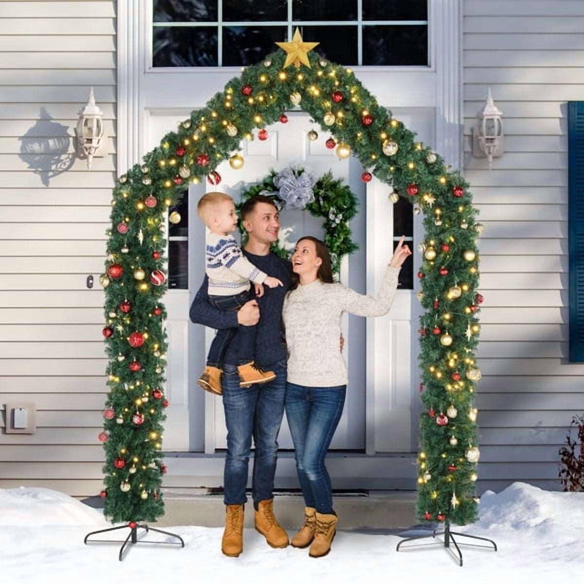 PVC Christmas Arch Decoration, 1650 Branches, Steel Brackets for Stability, Realistic Green Design, Reusable for Christmas/Wedding/Party
