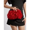 thumbnail image 5 of Women's Red Floral Clutch Purse Elegant Ruffle Evening Bag Wedding Party Handbag with Metal Handle, 5 of 7