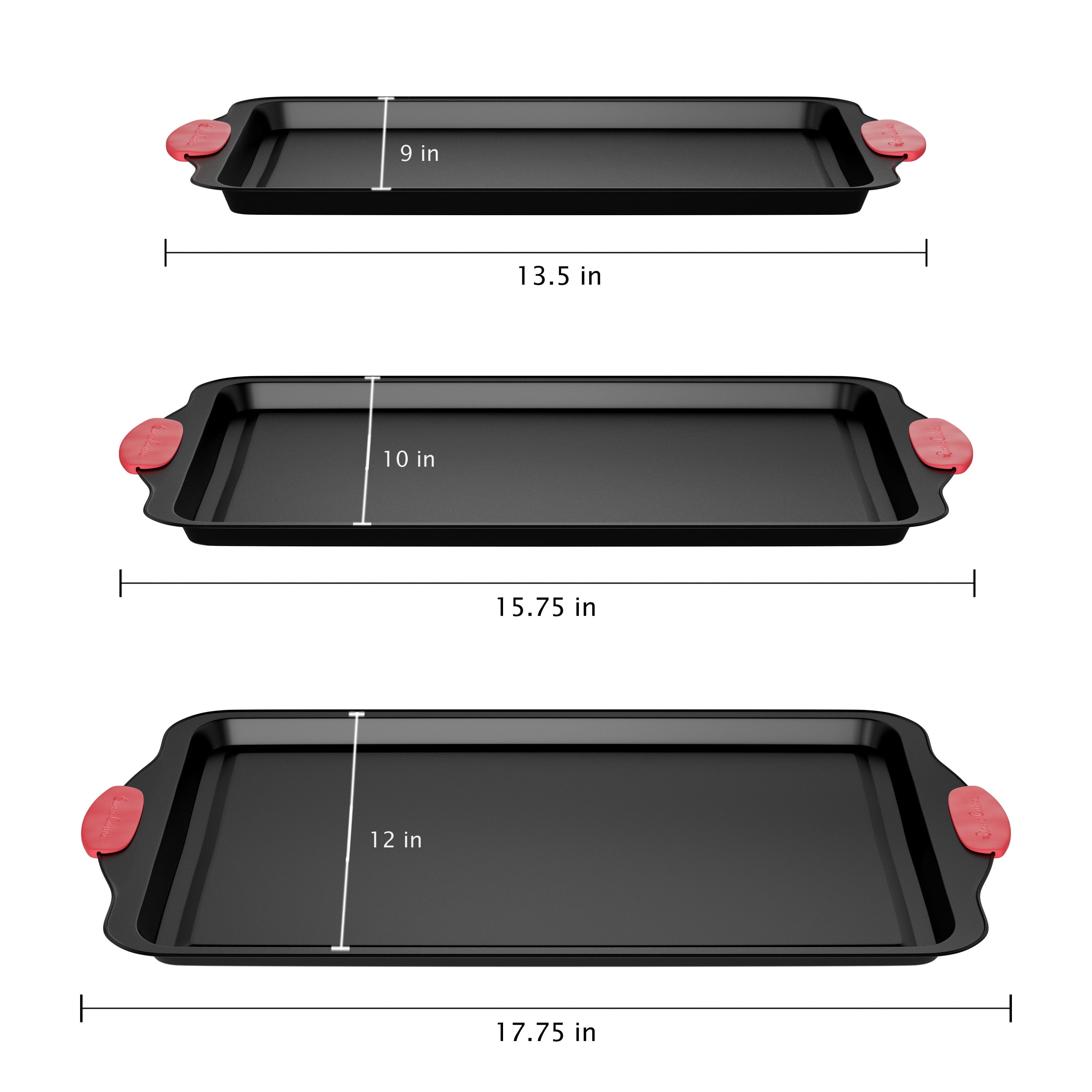 Classic Cuisine 3-Piece Nonstick Baking Pans with Silicone Handles (Black)