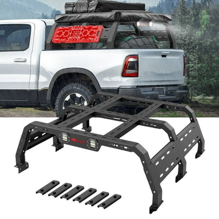 Nilight Truck Bed Cargo Rack Compatible with 2002-2024 Dodge Ram 1500 2014-2024 Chevy Silverado 1500 2009-2024 Ford F150 2007-2013 Toyota Tundra Overland Extender with 2Pcs Led Light Pods